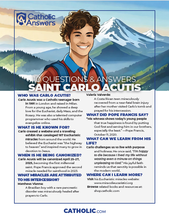 thumbnail image of carlo acutis pdf printable fact sheet by catholic answers