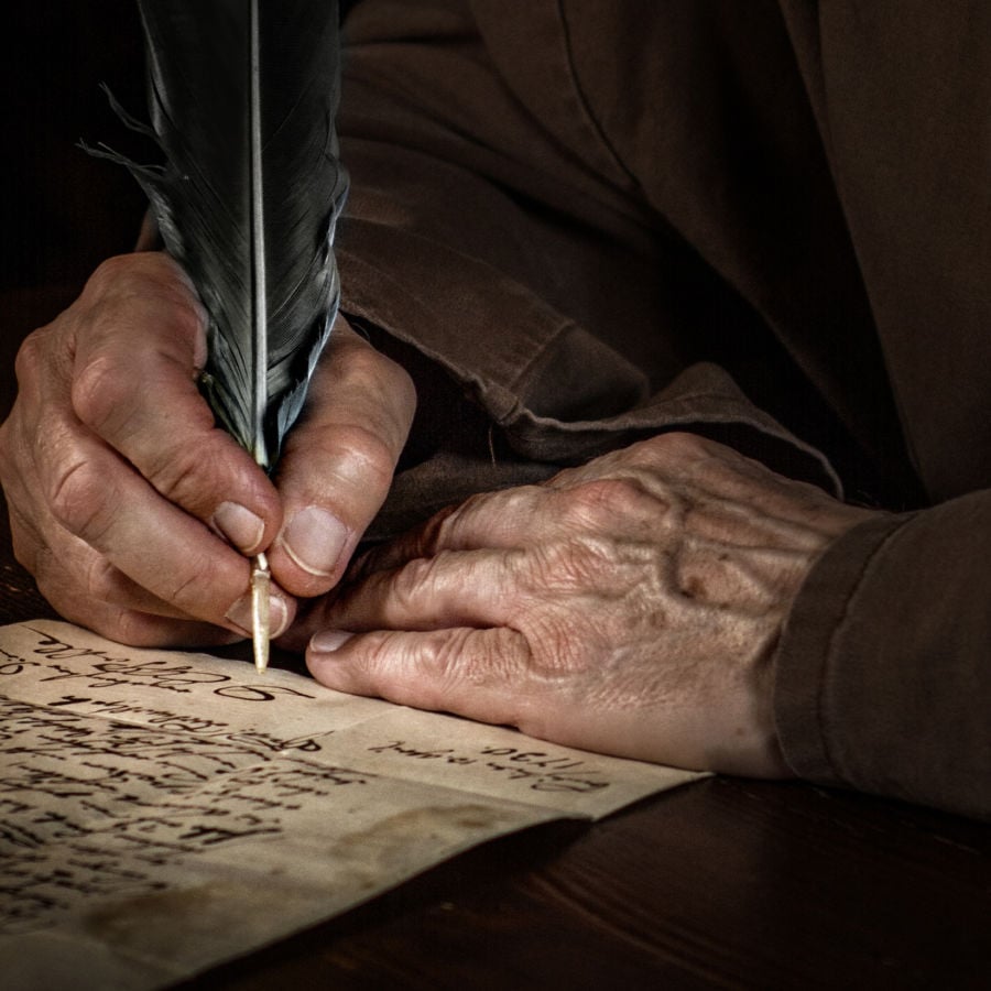 Scribe Writing Stock Photo - Download Image Now - Medieval, Paper