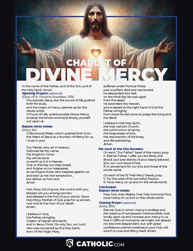 Image of Printable PDF Prayer Card for St. Faustina's Chaplet of Divine Mercy